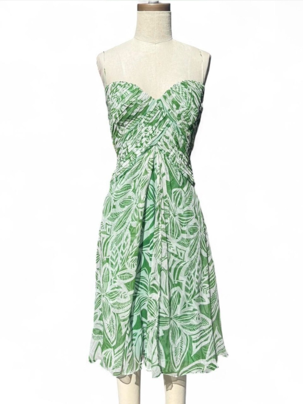 Tadashi Collection silk tropical dress sweetheart bodice layers sz 4 botanical